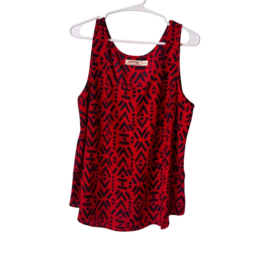 Faded Glory Womens‎ Red Navy Blue Geometric Tribal Print Tank Top Size L 12-14